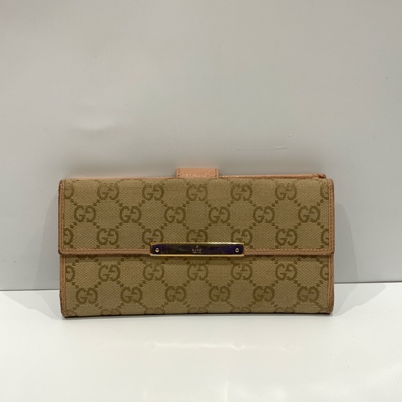 Gucci Brown Pink GG Canvas Long Wallet Sku#85601 (Gently used) - Picture 1 of 16